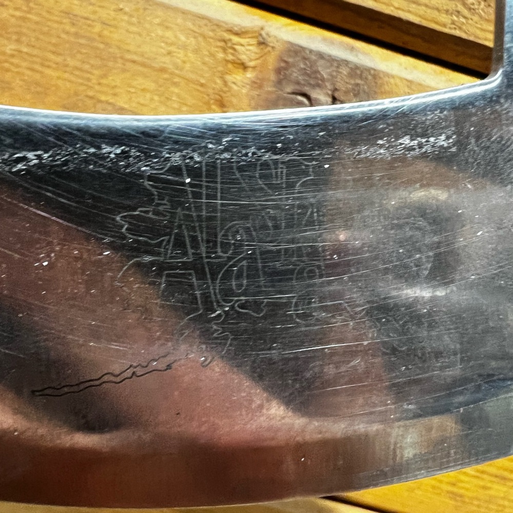 Vintage Alaska Ulu Knife With Rainbow Pakka Laminated Wood Handle Matching Stand - Picture 3 of 5